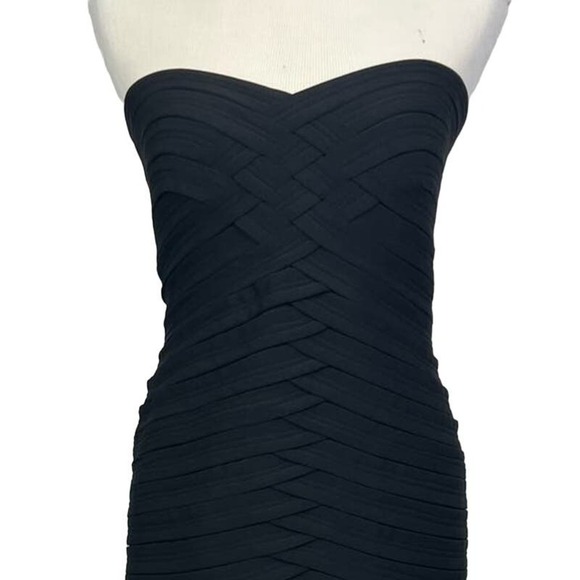 JS Collections Strapless Bodycon Woven Stretch Bandage Little Black Dress 8 - Picture 2 of 8